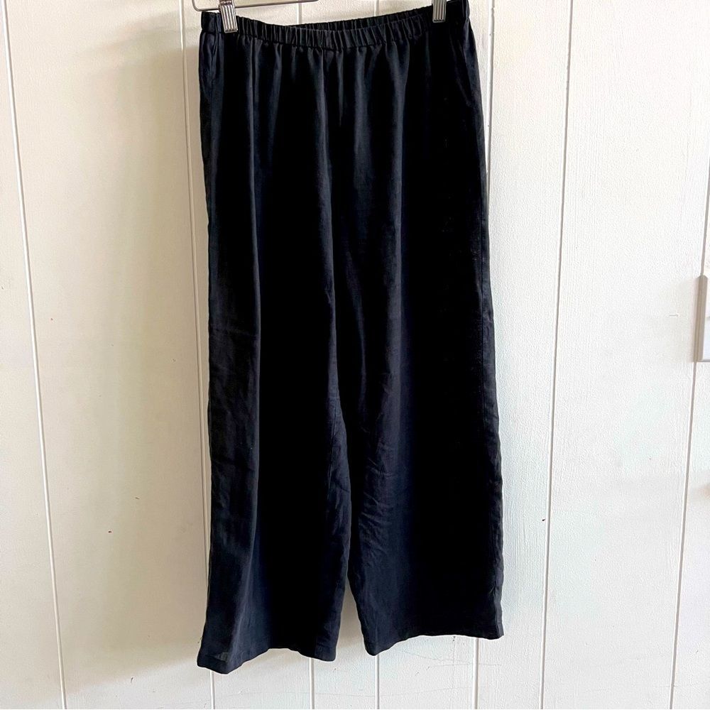 Eileen Fisher Black 100% Linen Ankle Pants